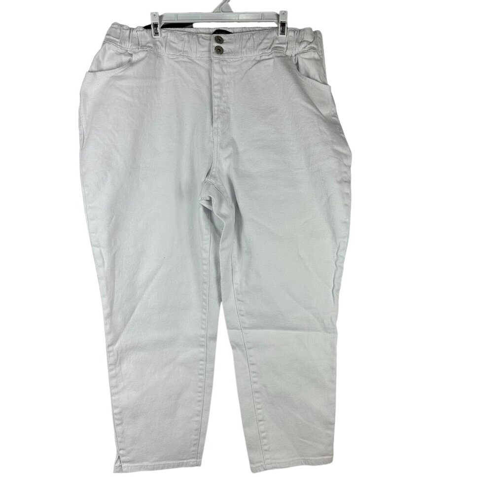 Ashley Stewart Womens White Elastic Waist Tapered Pants Size 20